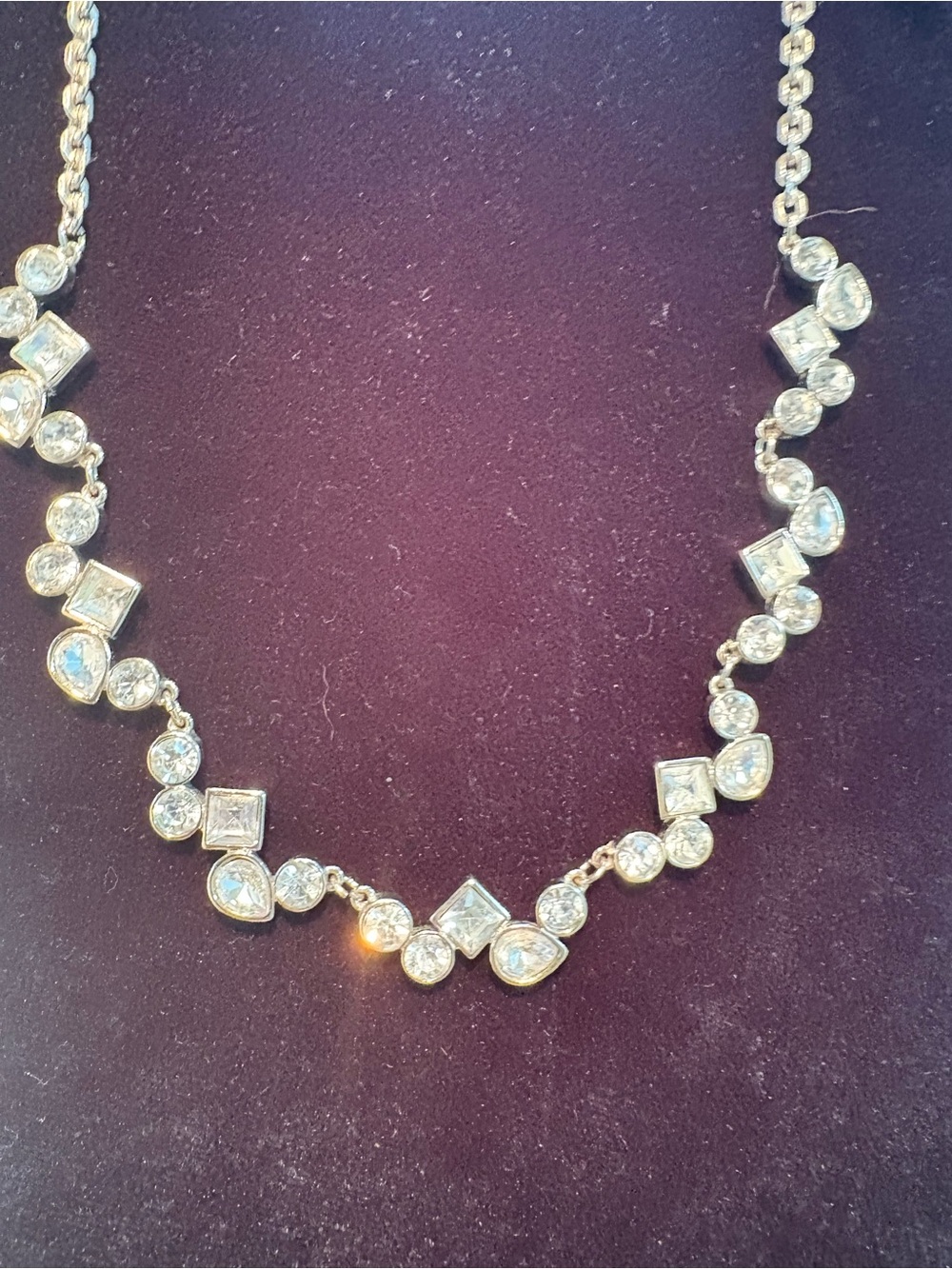 Stunning Loft Silver Crystal Necklace Geo Shapes Circles Squares Pears